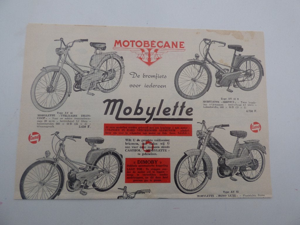 MOTOBECANE MOBYLETTE GAMMA 1961 FOLDER, Ophalen of Verzenden, Gebruikt