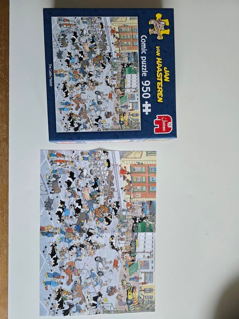 Jan van Haasteren 950 stukjes, de koeienmarkt, compleet, Ophalen of Verzenden, 500 t/m 1500 stukjes, Gebruikt, Legpuzzel