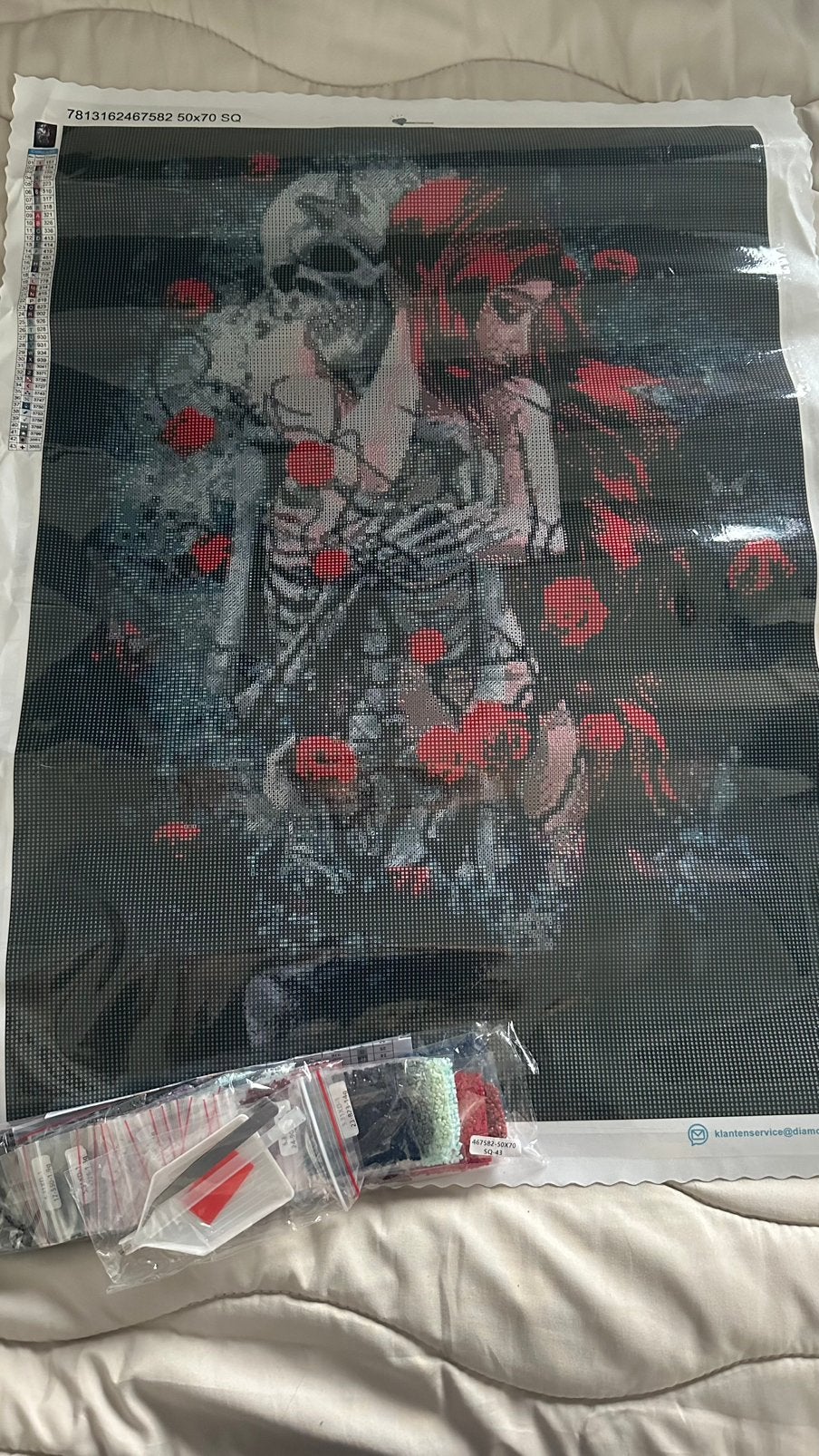 Diamond painting, 50x70cm, skelet met vrouw, Overige thema's, Diamond painting, Nieuw, Meerkleurig