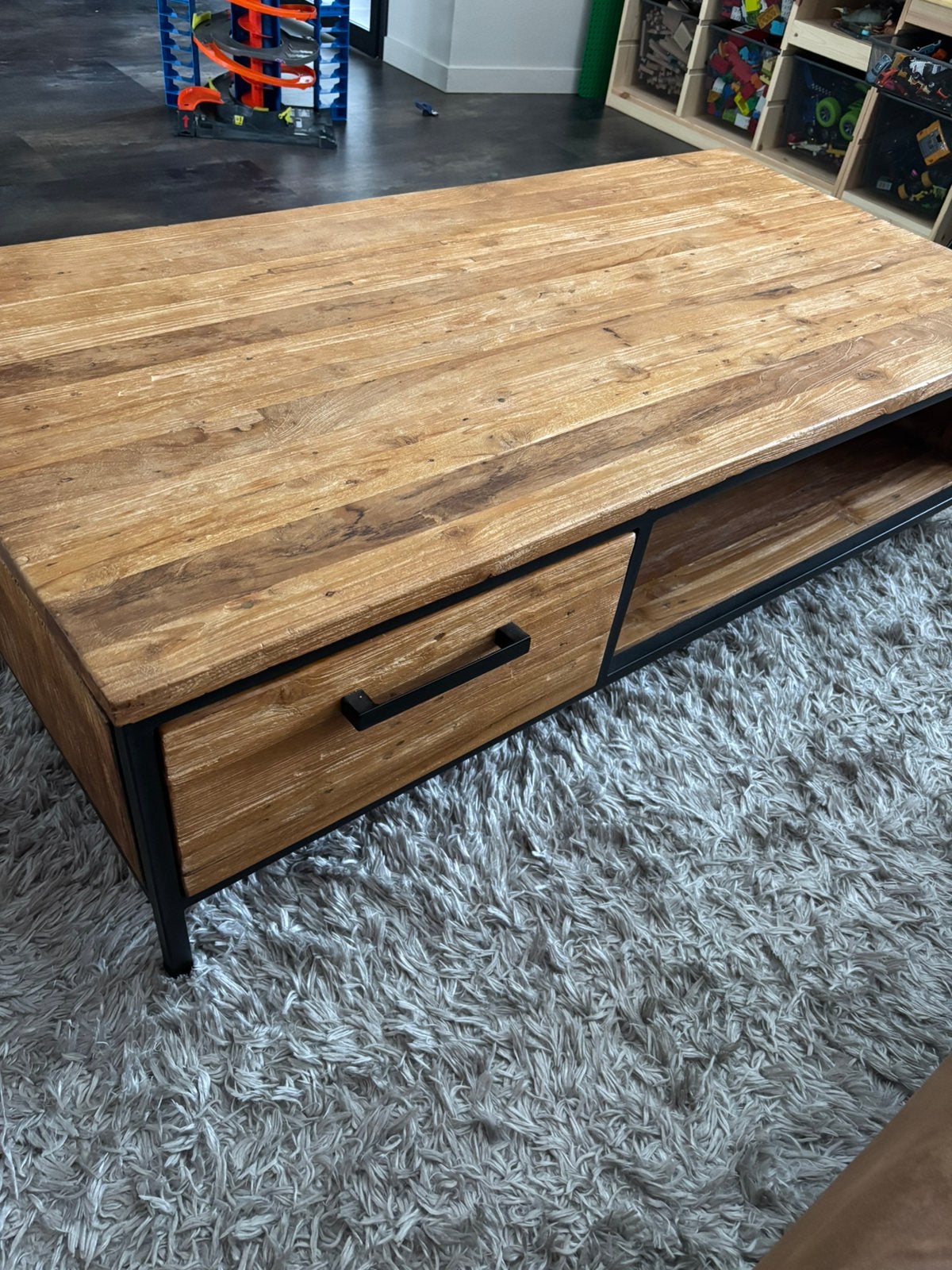 Salon tafel, Huis en Inrichting, Tafels | Salontafels, Ophalen, 100 tot 150 cm, Teakhout, 50 tot 100 cm