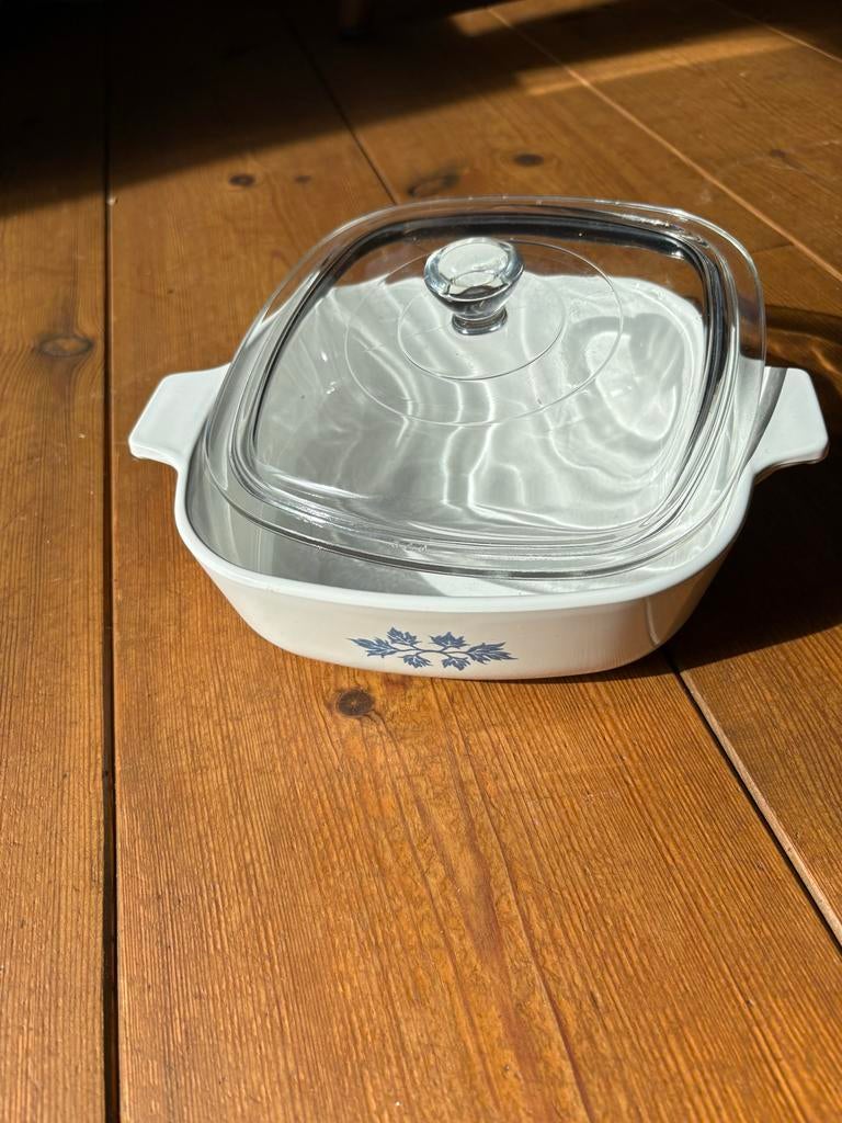 Vintage Pyrofam schaal met deksel 18x18 cm, Ophalen, Gebruikt