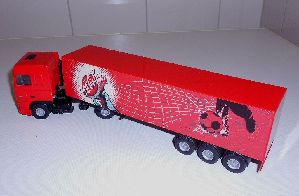 Lion Car no.36  Daf 95XF trekker met trailer schaal 1:50 ., Ophalen of Verzenden, Zo goed als nieuw, Bus of Vrachtwagen, Lion Toys