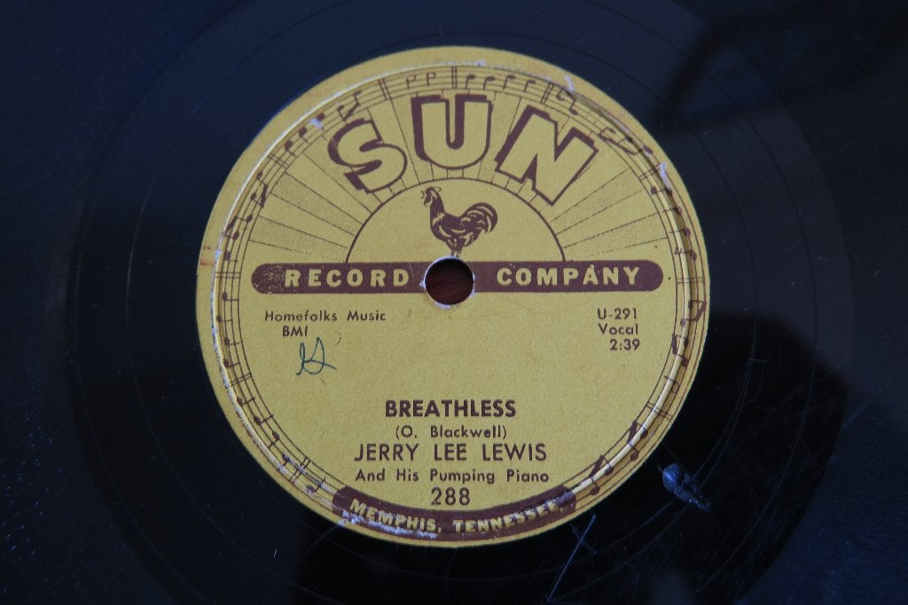 Jerry Lee Lewis Breathless 78rpm 78 toeren jukebox fifties, Gebruikt, 10 inch, Ophalen of Verzenden, Overige typen