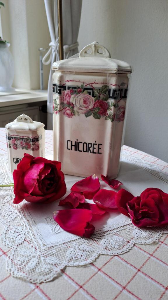 FRANSE ART DECO Voorraadpotten  prachtig rozendecor 1920/30, Antiek en Kunst, Curiosa en Brocante, Verzenden