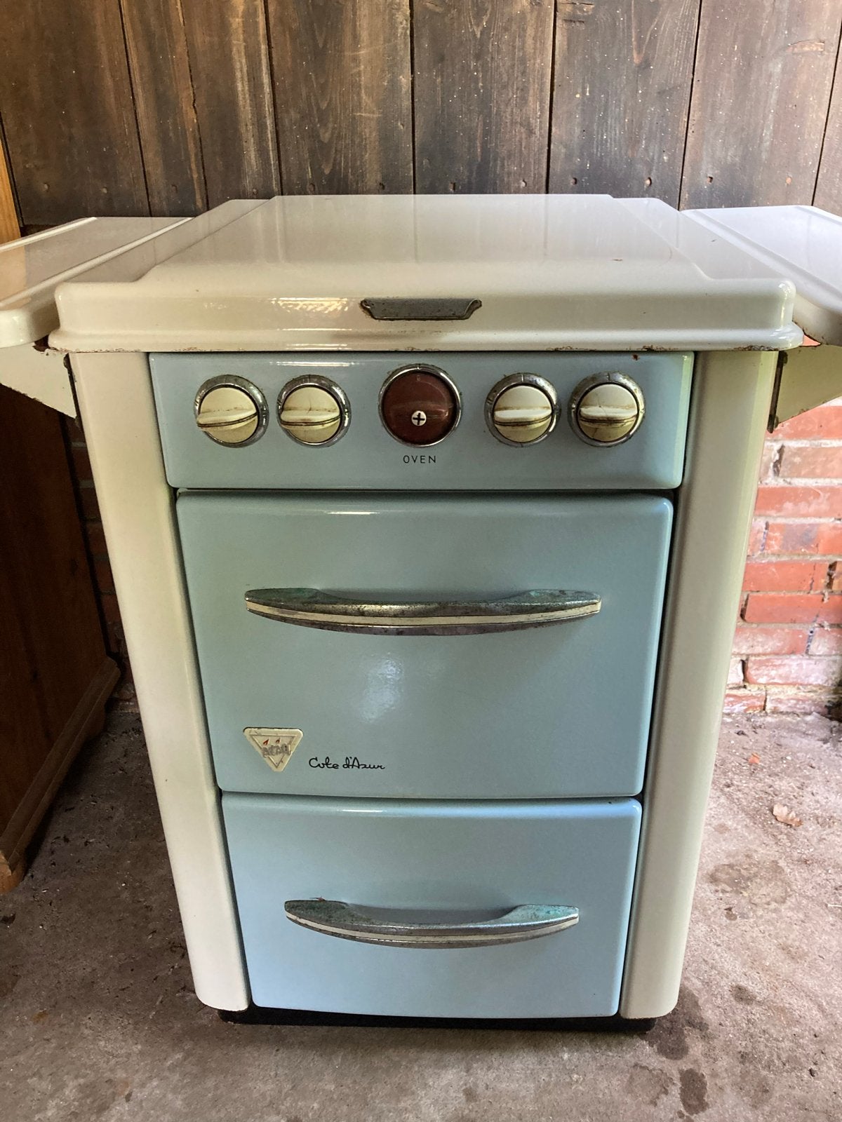 Vintage Atag gasfornuis met oven - Blauw/Wit, Ophalen, Gebruikt, 60 cm of meer, 4 kookzones