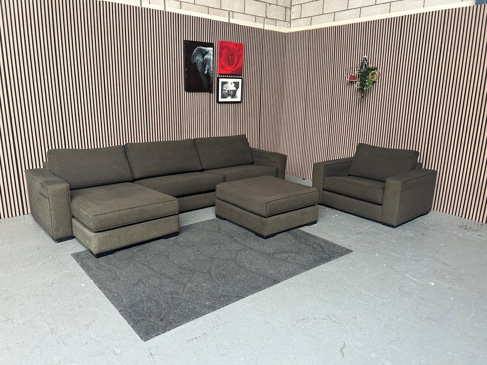 GRATIS LEVERING Loungebank + Stoel Bruin 350X154 GEREINIGD