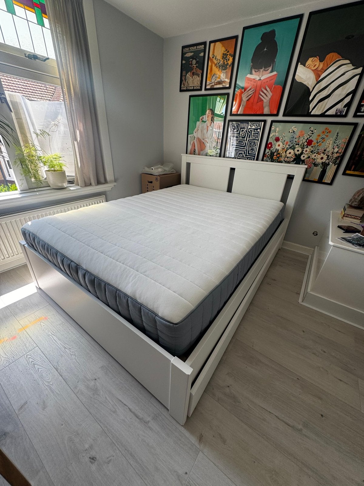️ IKEA BRIMNES bed + VALEVÅG matras | 140x200 | wit, Ophalen, Tweepersoons, 140 cm, Zo goed als nieuw