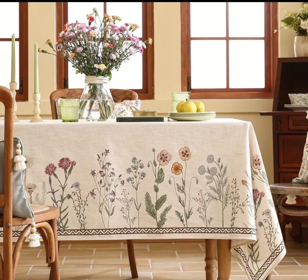 linnenlook tafelkleed binnen/buiten 260x140 beige bloemen, Geschikt voor buiten, Ophalen of Verzenden, Zo goed als nieuw, 140 cm