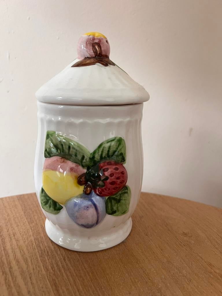 Barbotine suikerpot keramiek aardbei fruitpot, Antiek en Kunst, Ophalen of Verzenden