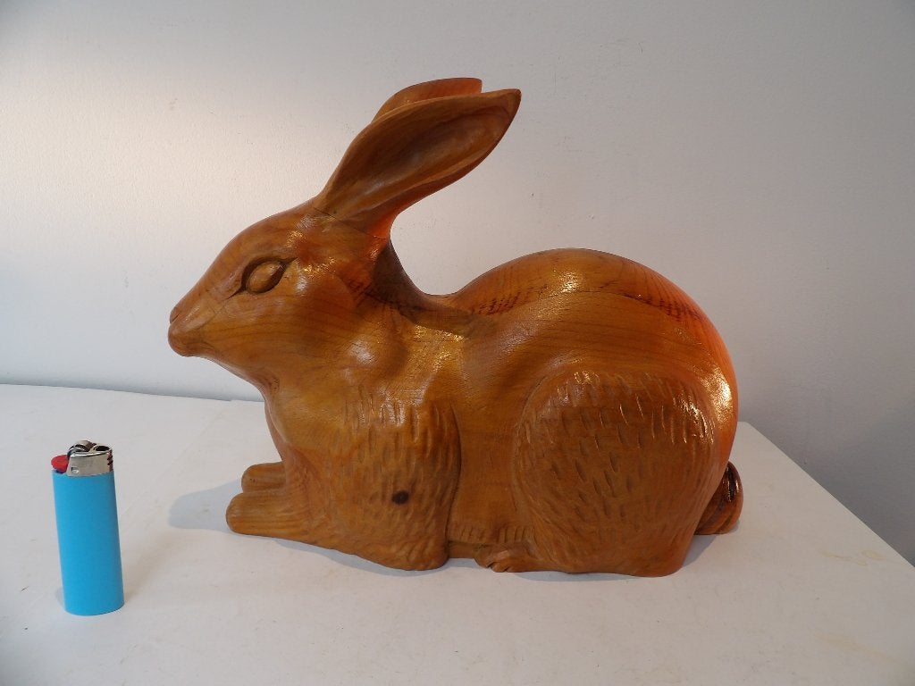 Gaaf groot Konijn Hout, Deco Novo, Spanje 70/80er jaren, Ophalen of Verzenden, Zoogdier, 20 - 50 cm, Beeld