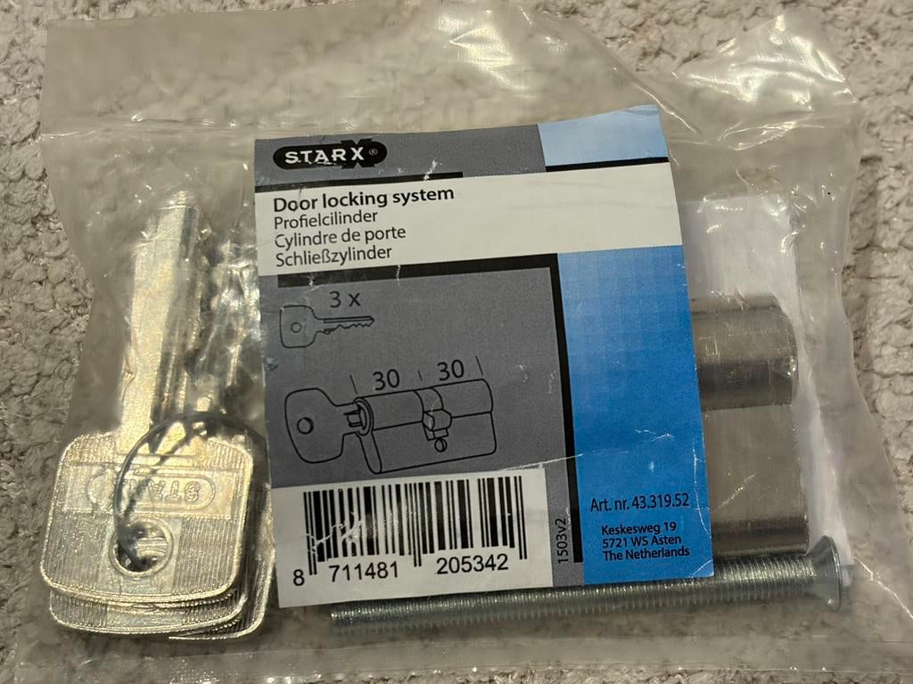 Starx profielcilinder 30x30, Ophalen of Verzenden, Nieuw, Koper of Messing, Overige typen