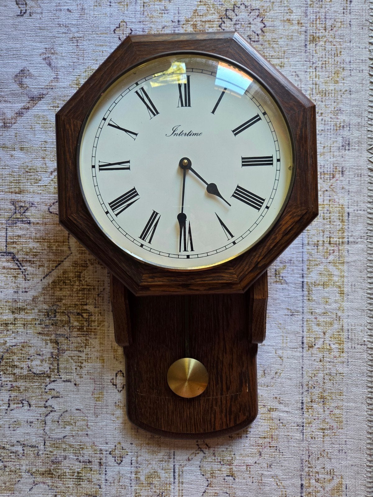 Vintage Intertime wandklok met Romeinse cijfers, Ophalen of Verzenden