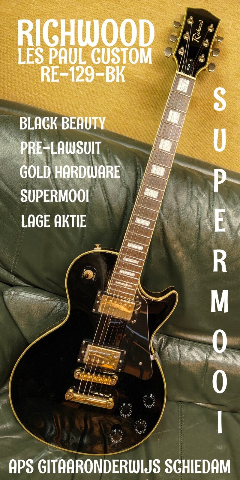 NETTE RICHWOOD RE-129-BK LES PAUL CUSTOM 2002 PRE-LAWSUIT, Muziek en Instrumenten, Snaarinstrumenten | Gitaren | Elektrisch, Ophalen of Verzenden