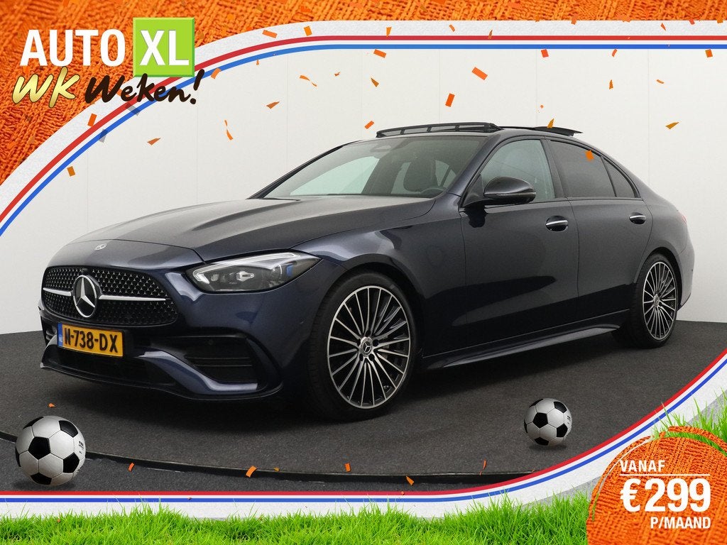 Mercedes-Benz C-Klasse 180 AMG Night-Pack Pano-dak Laser-LED, Auto's, Mercedes-Benz, Automaat, 4 cilinders, Blauw, Bedrijf