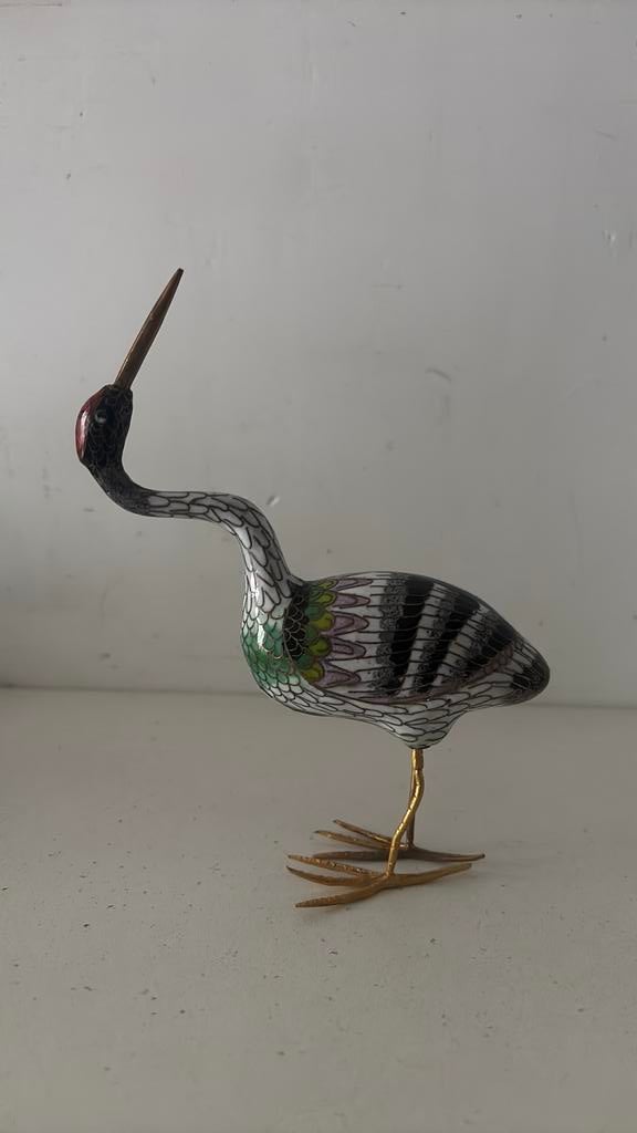 Messing Emaille kraanvogel, Verzenden, Zo goed als nieuw, Dier