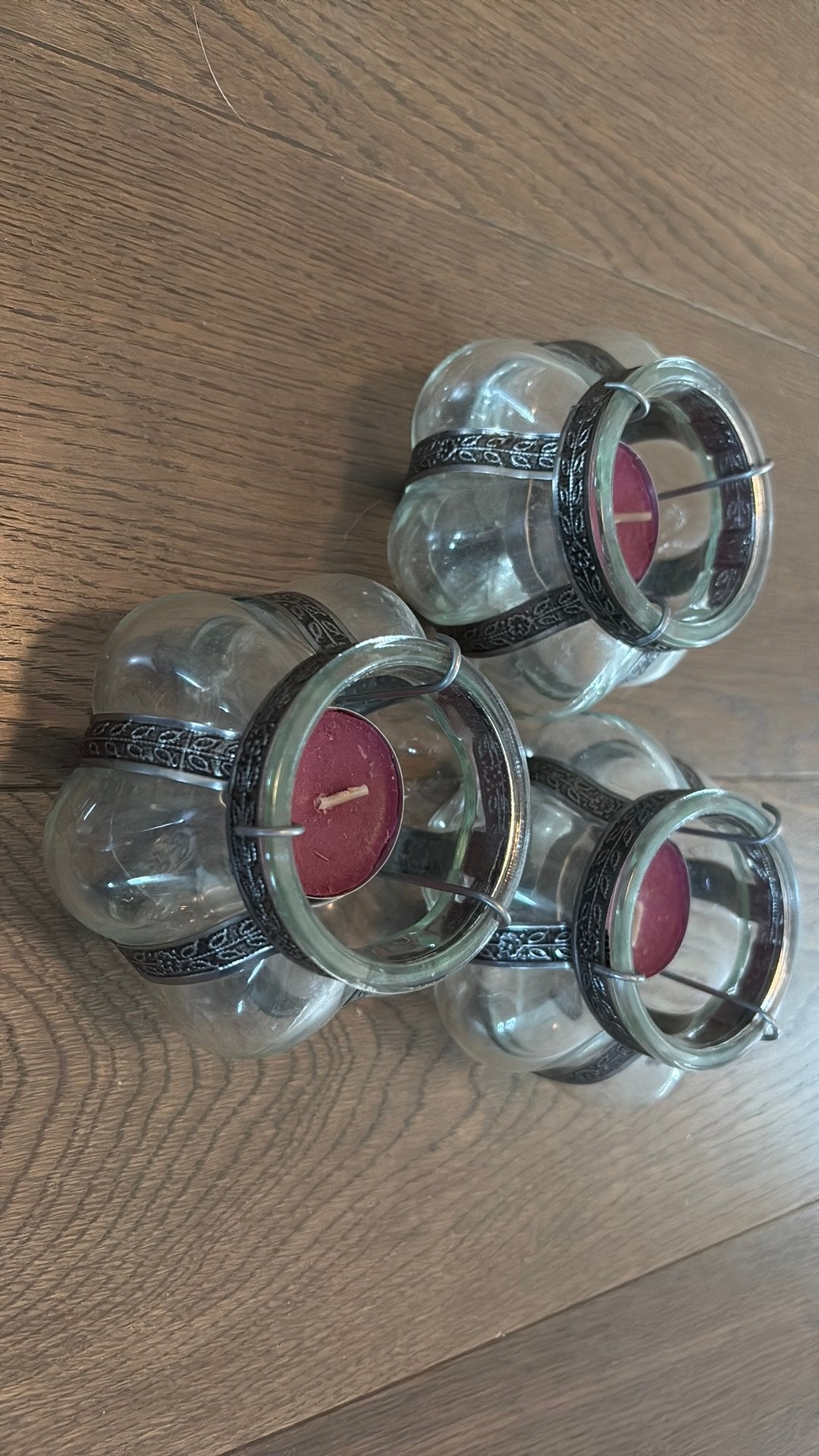 3 waxinelichtjes, Ophalen, Zilver, Glas