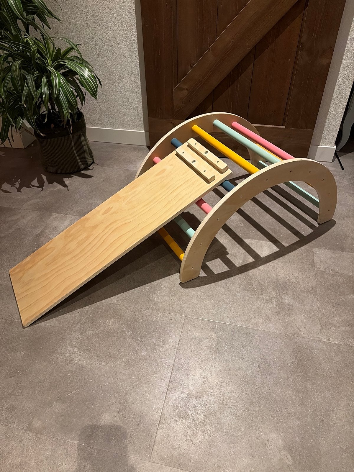 Houten Klimboog met Glijbaan/Klimplank - Zo goed als nieuw, Kinderen en Baby's, Ophalen, Zo goed als nieuw, Glijbaan, Aanbouwonderdeel