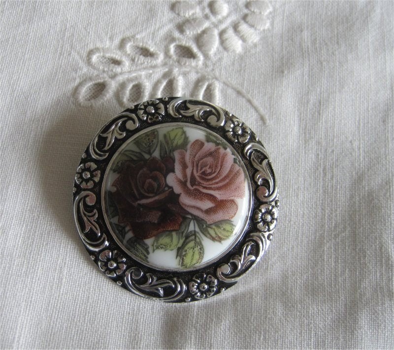 Brocante sjaalklem, versierd met rozen, Ophalen of Verzenden