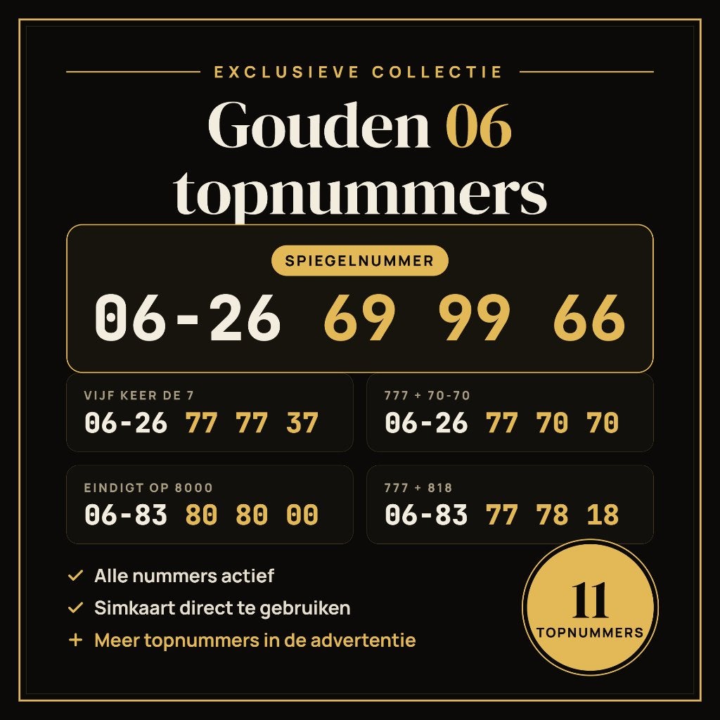 Gouden 06 Nummers | Exclusieve mooie & makkelijke 06 nummers, Ophalen of Verzenden, Nieuw, Overige providers, Prepaidkaart