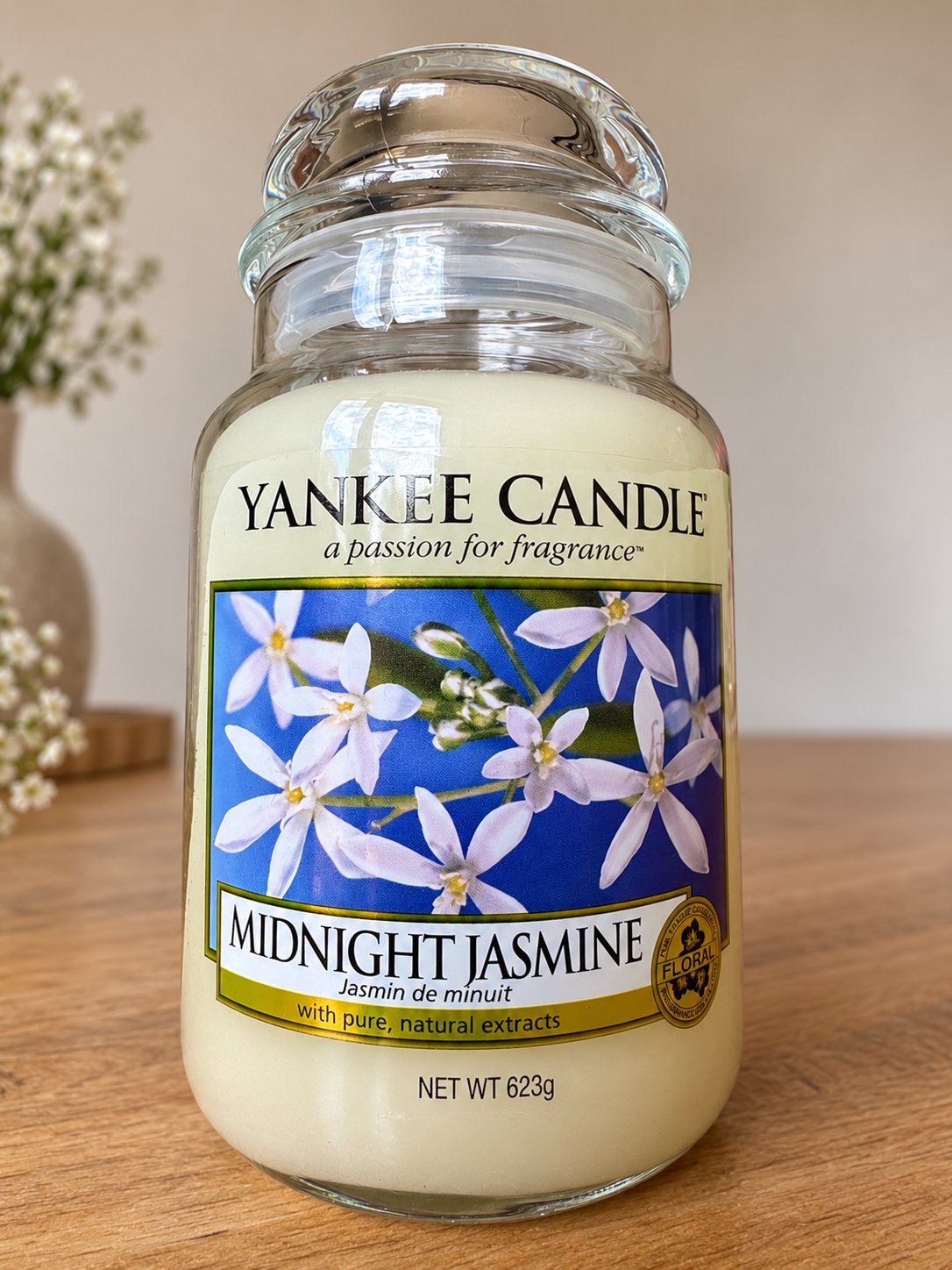 Yankee Candle Midnight Jasmine 623g– Nieuw - Grote Geurkaars, Ophalen of Verzenden, Nieuw, Crème, Kaars