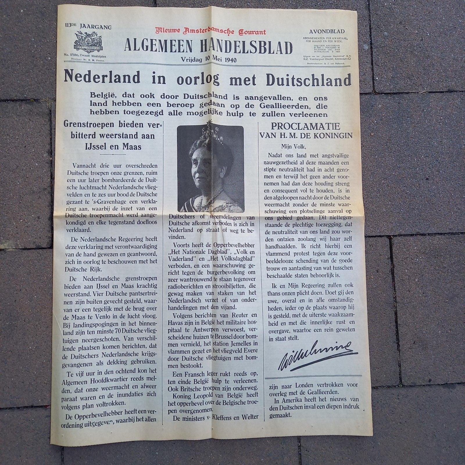 Originele krant Algemeen Handelsblad 10 mei 1940., Verzamelen, Militaria | Tweede Wereldoorlog, Ophalen of Verzenden, Overige soorten