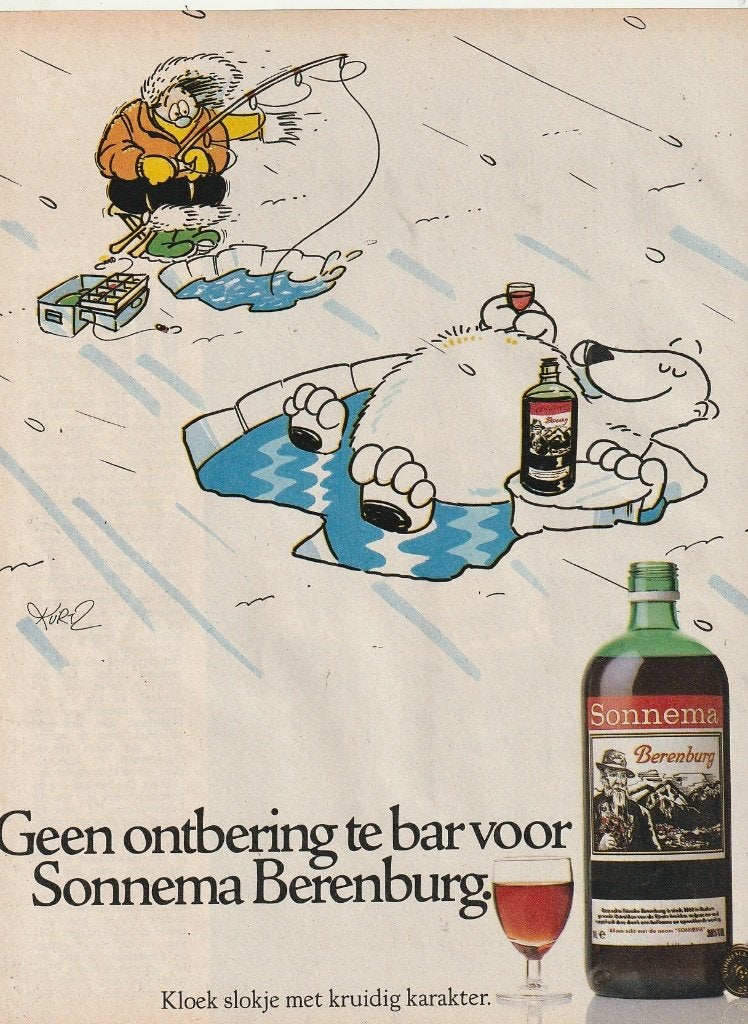 retro reclame 1987 Berenburg Sonnema geen ontbering te bar, Verzenden, Overige typen