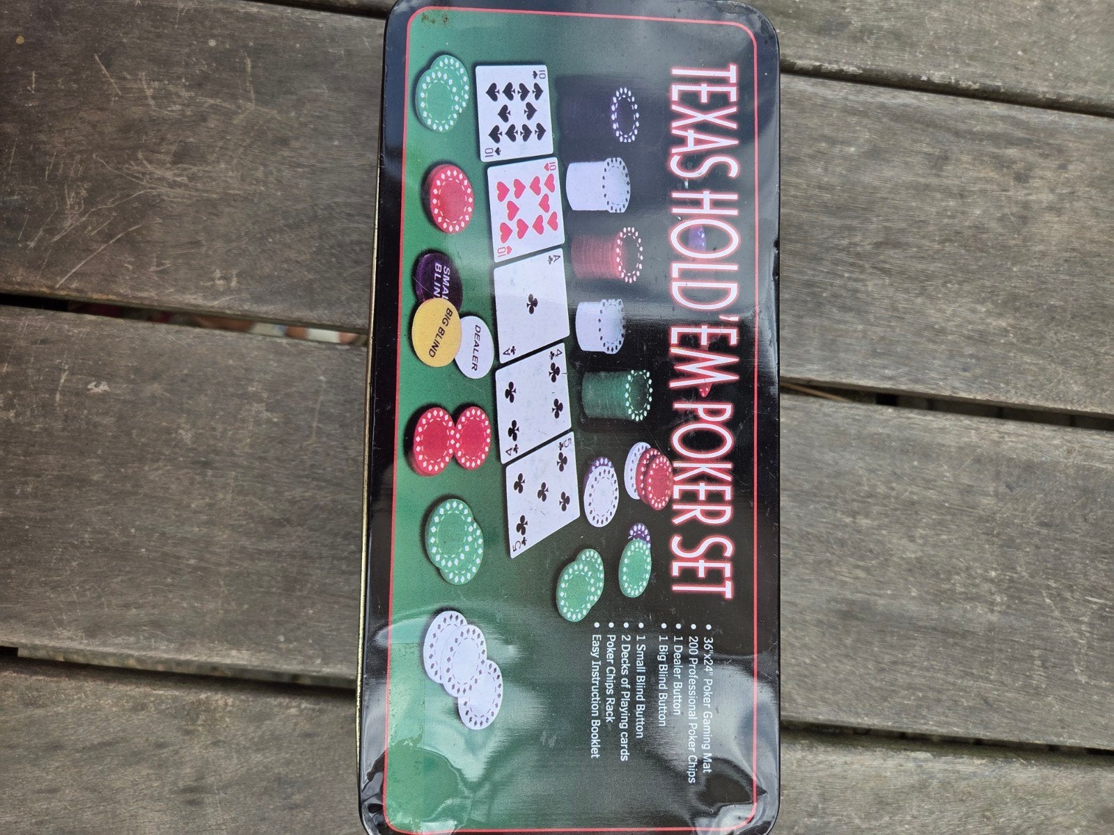 Texas Hold'em Poker Set in blikken doos, Vijf spelers of meer, Ophalen of Verzenden, Gebruikt