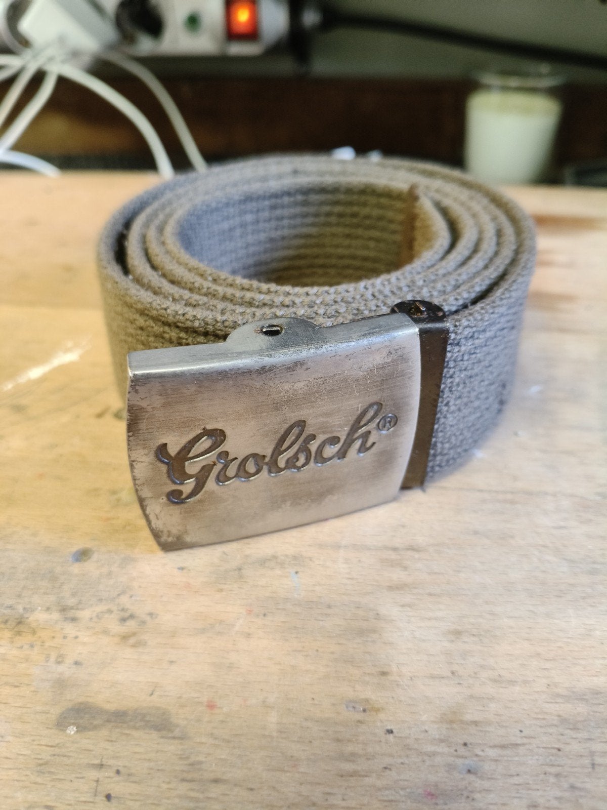 Grolsch riem met metalen gesp, Verzamelen, Ophalen of Verzenden, Zo goed als nieuw, Kleding, Grolsch