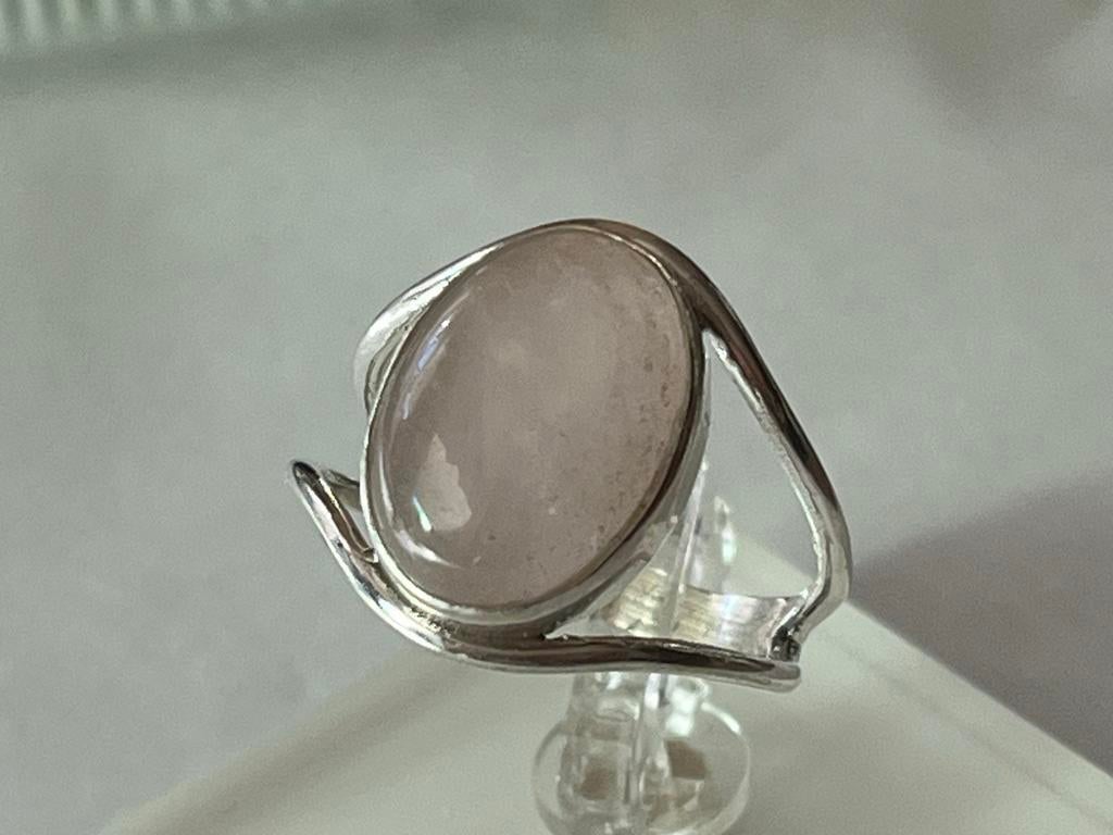 Art Deco Zilveren Ring met Rozenkwarts - Maat 17,75, Sieraden, Tassen en Uiterlijk, Ringen, Verzenden, Zo goed als nieuw, 17 tot 18