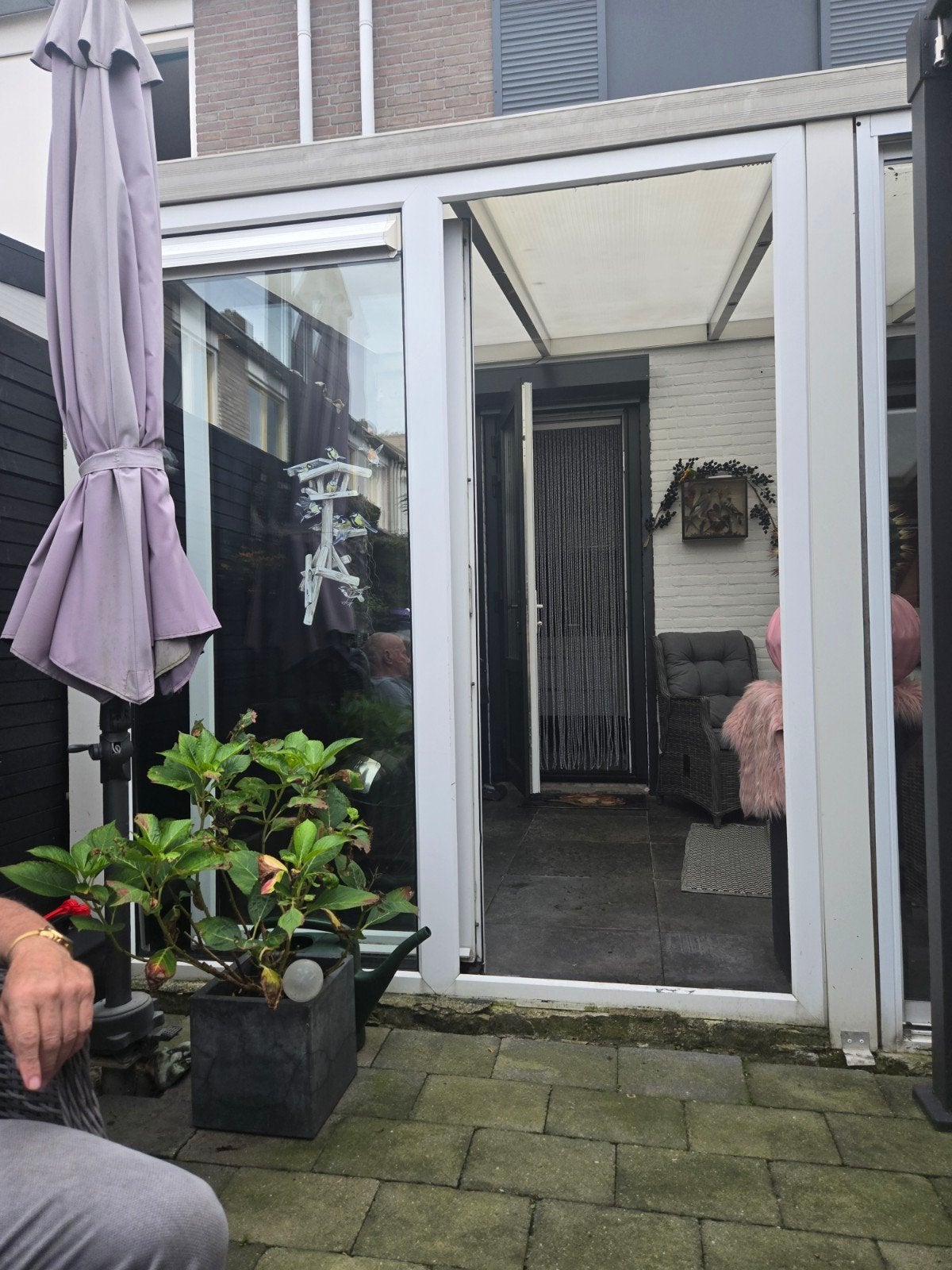 gratis 2 schuifpuien wit met thermopane glas, Tuin en Terras, Ophalen, Gebruikt, Veranda