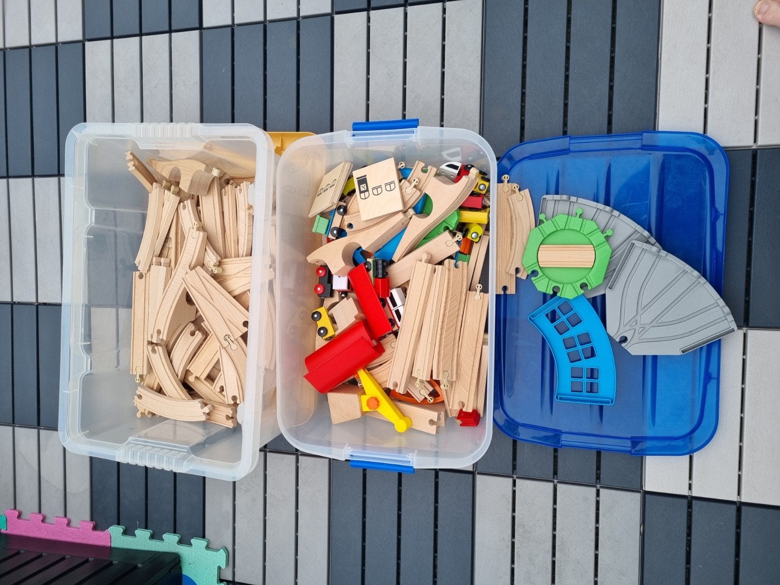 Grote set houten treinrails en accessoires, Ophalen of Verzenden, Gebruikt, Overige merken