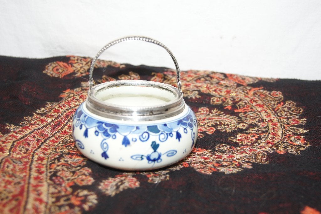 Antieke Delfts Blauwe Suikerpot met Zilveren Hengsel, Ophalen of Verzenden