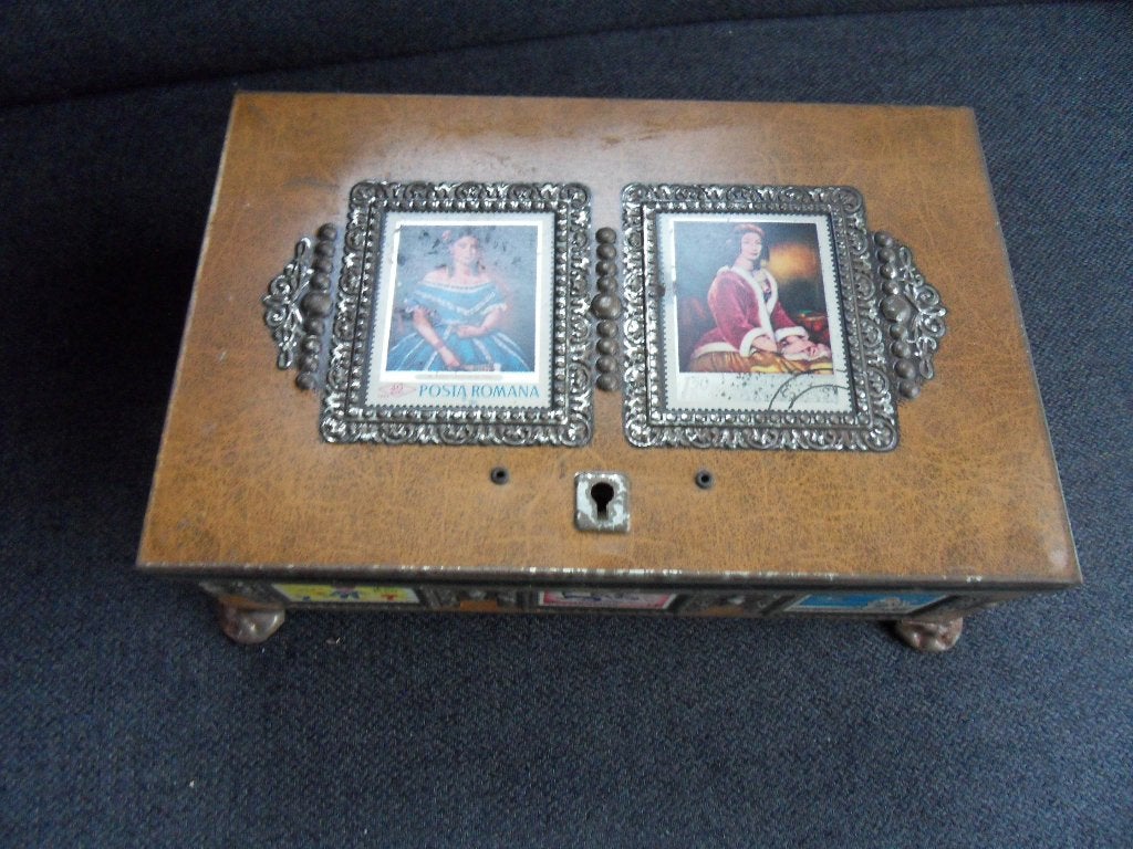 Leuk retro blik met postzegelopdruk, Verzamelen, Ophalen of Verzenden, Huis en Inrichting