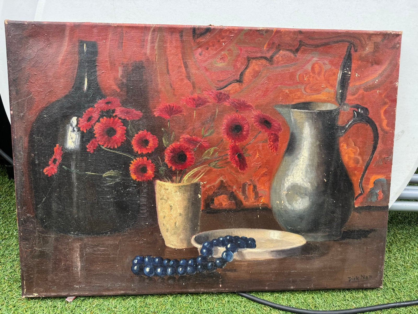 Schilderij Dirk Nap - Stilleven met bloemen en kan, Antiek en Kunst, Kunst | Schilderijen | Klassiek, Ophalen