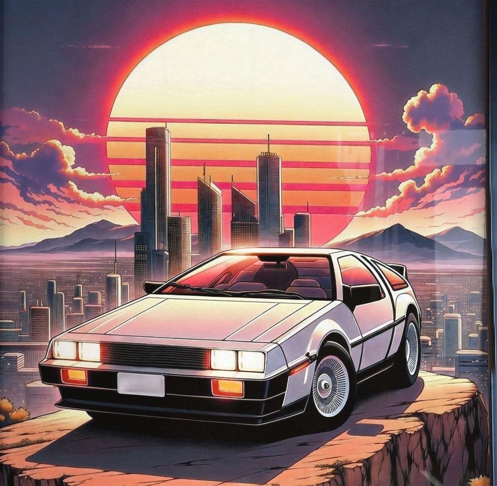 [ Poster in Frame] Delorean Outrun Synthwave Vaporwave 80s, Verzenden, Nieuw, Poster