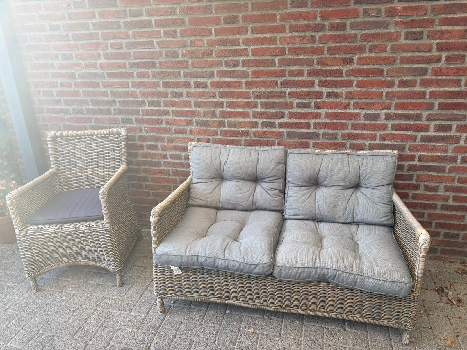 Balkon bankje met stoel, Tuin en Terras, Kunststof, Gebruikt, Stoel, Tuinset