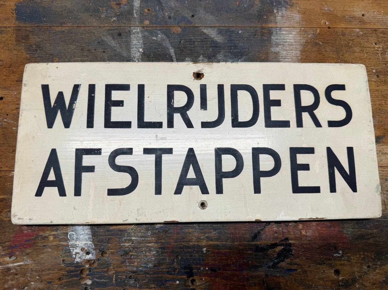Oud verkeersbordje wielrijders afstappen., Ophalen of Verzenden