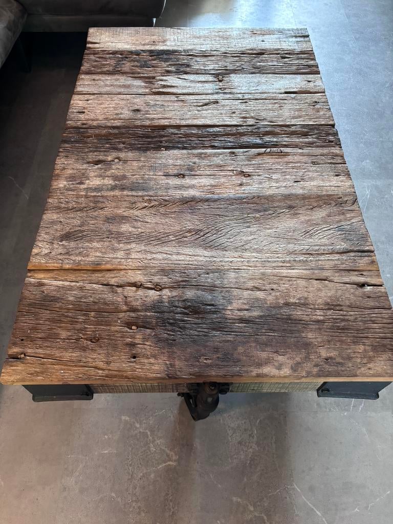 Wagonhouten salontafel, Ophalen, 100 tot 150 cm, 50 tot 100 cm, Zo goed als nieuw