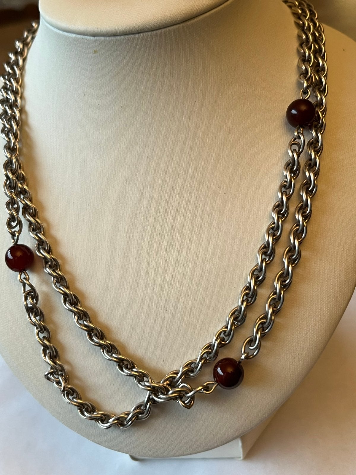 Zilveren Collier met Cornalijn Bollen - 82 cm, Verzenden, Zo goed als nieuw, Zilver, Met edelsteen