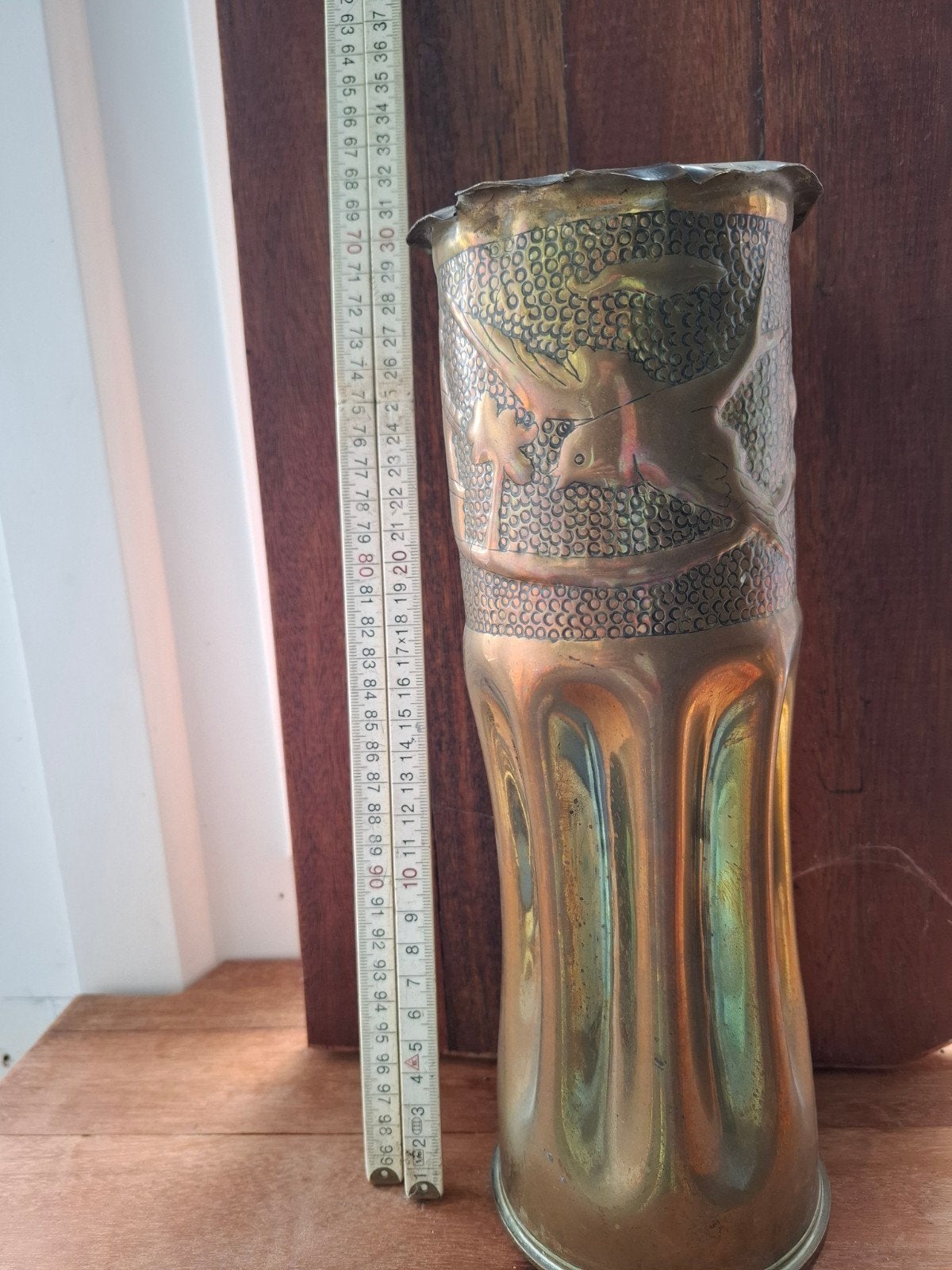 Antieke messing artilleriehuls met decoratie, Ophalen of Verzenden