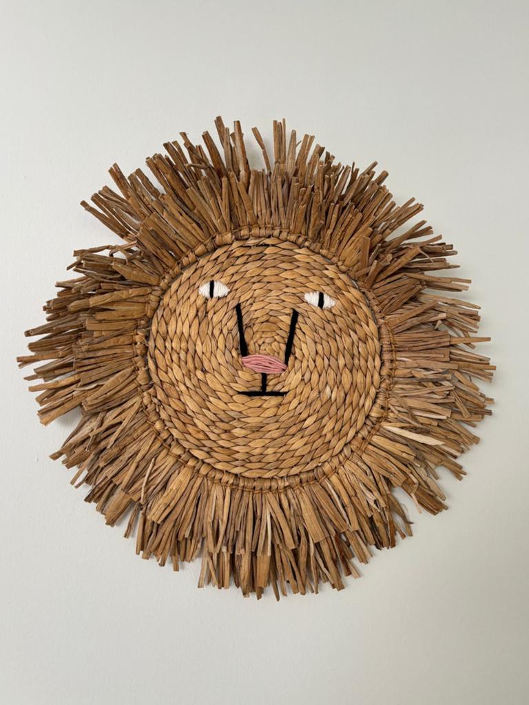 Leuke rieten leeuw wanddecoratie bloomingville kinderkamer, Ophalen, Boho, Zo goed als nieuw, Natuurlijk materiaal