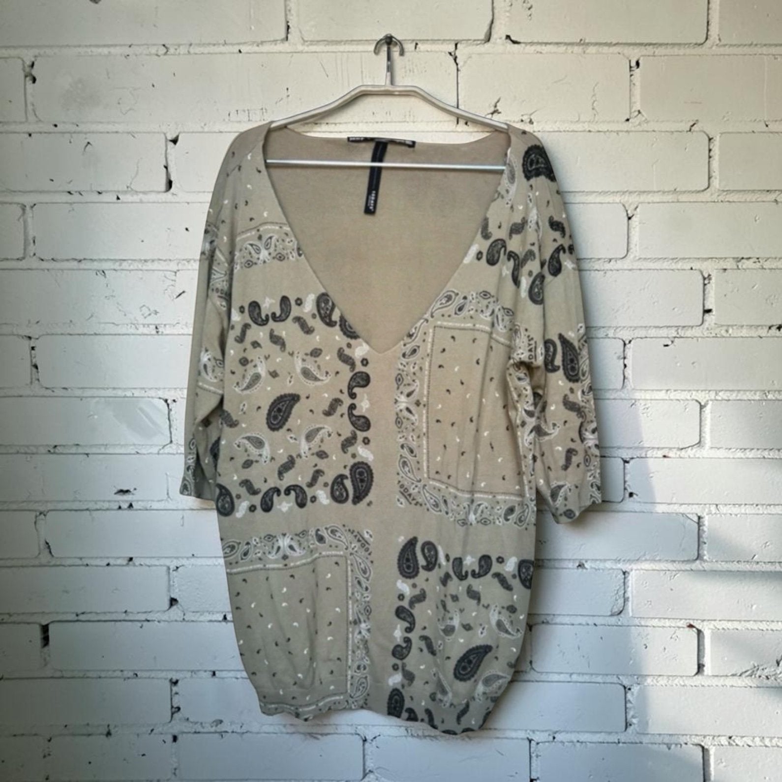 10 Days Trui L Bruin Paisley Gebreid Oversized Tuniek Style, Bruin, Verzenden, Maat 42/44 (L), Zo goed als nieuw