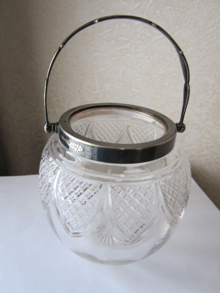 Antieke ice bucket - kristal - Rodgers Sheffield ep handvat, Verzenden