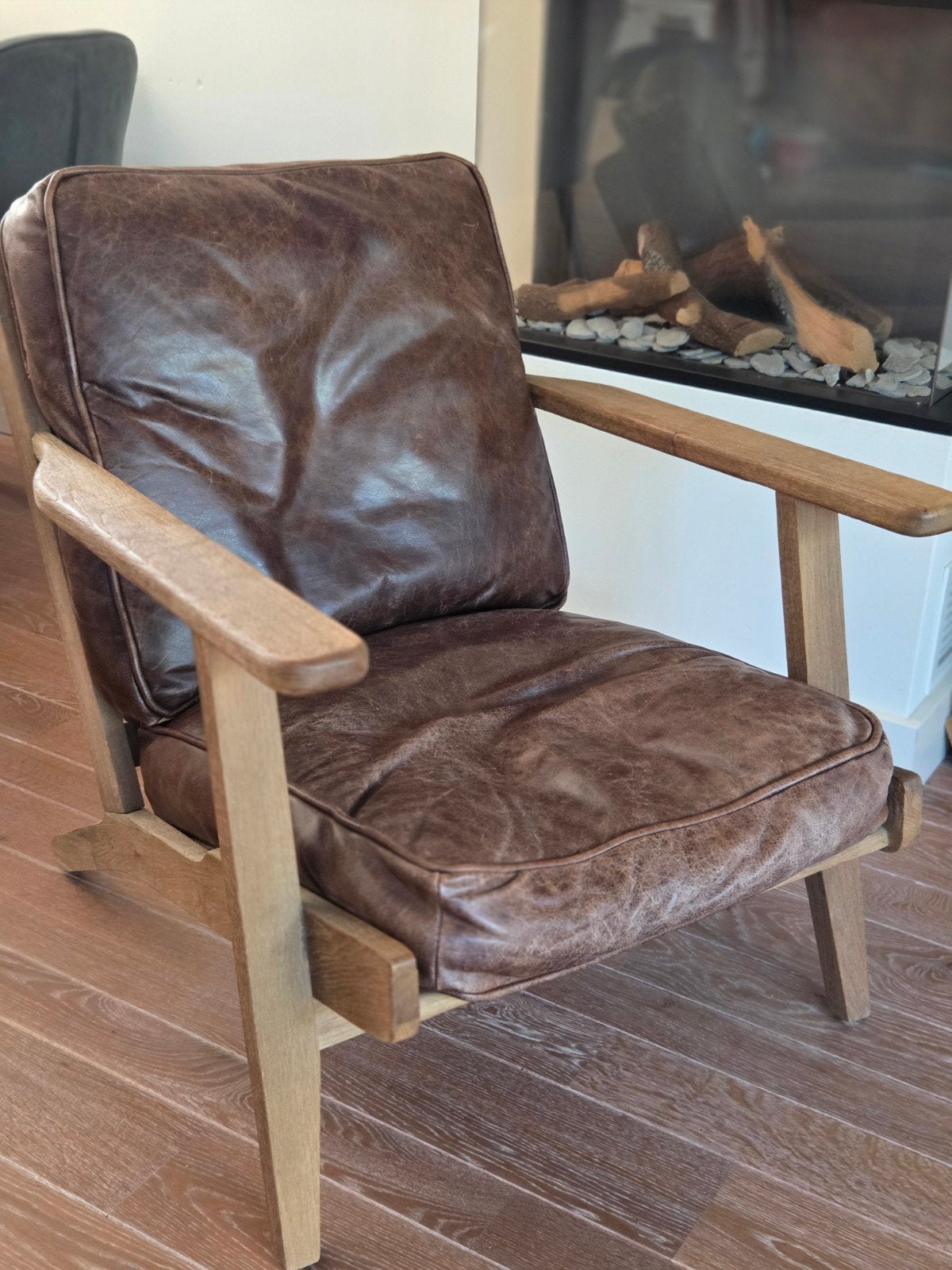 Leren fauteuil / rookstoel, Ophalen, Gebruikt, Hout