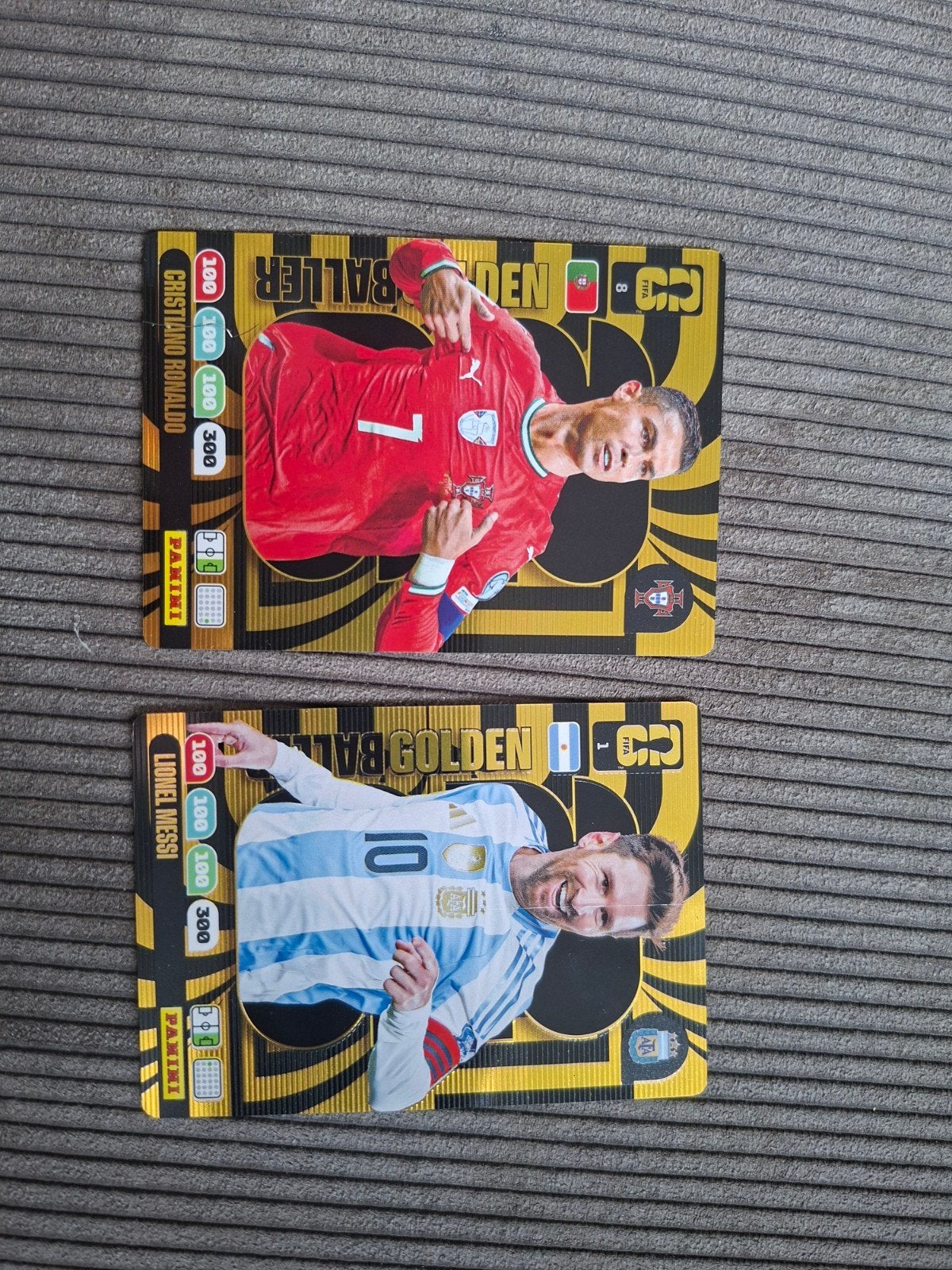 Panini Adrenalyn XL FIFA WC 2026 Golden Baller Messi Ronaldo, Ophalen of Verzenden, Zo goed als nieuw, Buitenlandse clubs, Spelerskaart