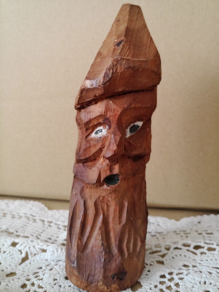Curiosa houten beeldje kabouter bosgeest 15cm volkskunst, Ophalen of Verzenden