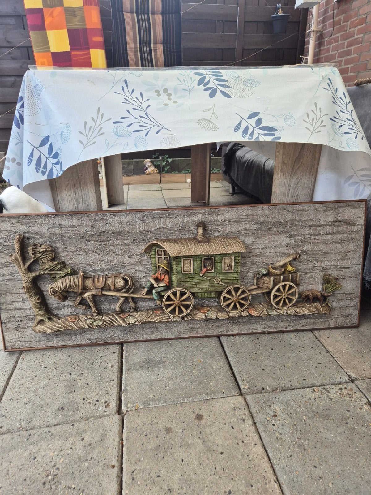 Vintage 3D Wanddecoratie Zigeunerwagen met Paard, Antiek en Kunst, Ophalen of Verzenden