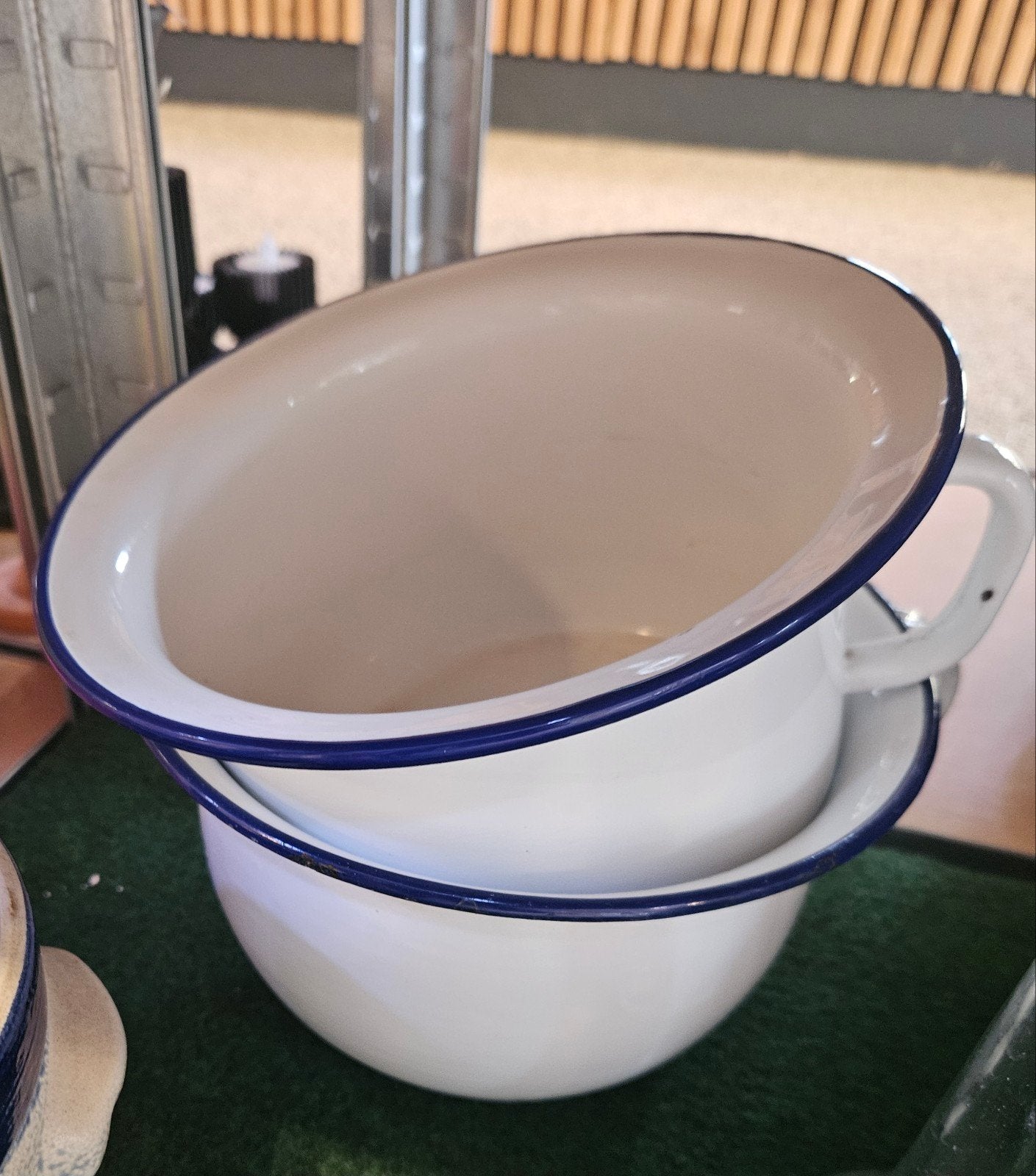 Emaille po met blauwe bies - Vintage bedpan, Ophalen