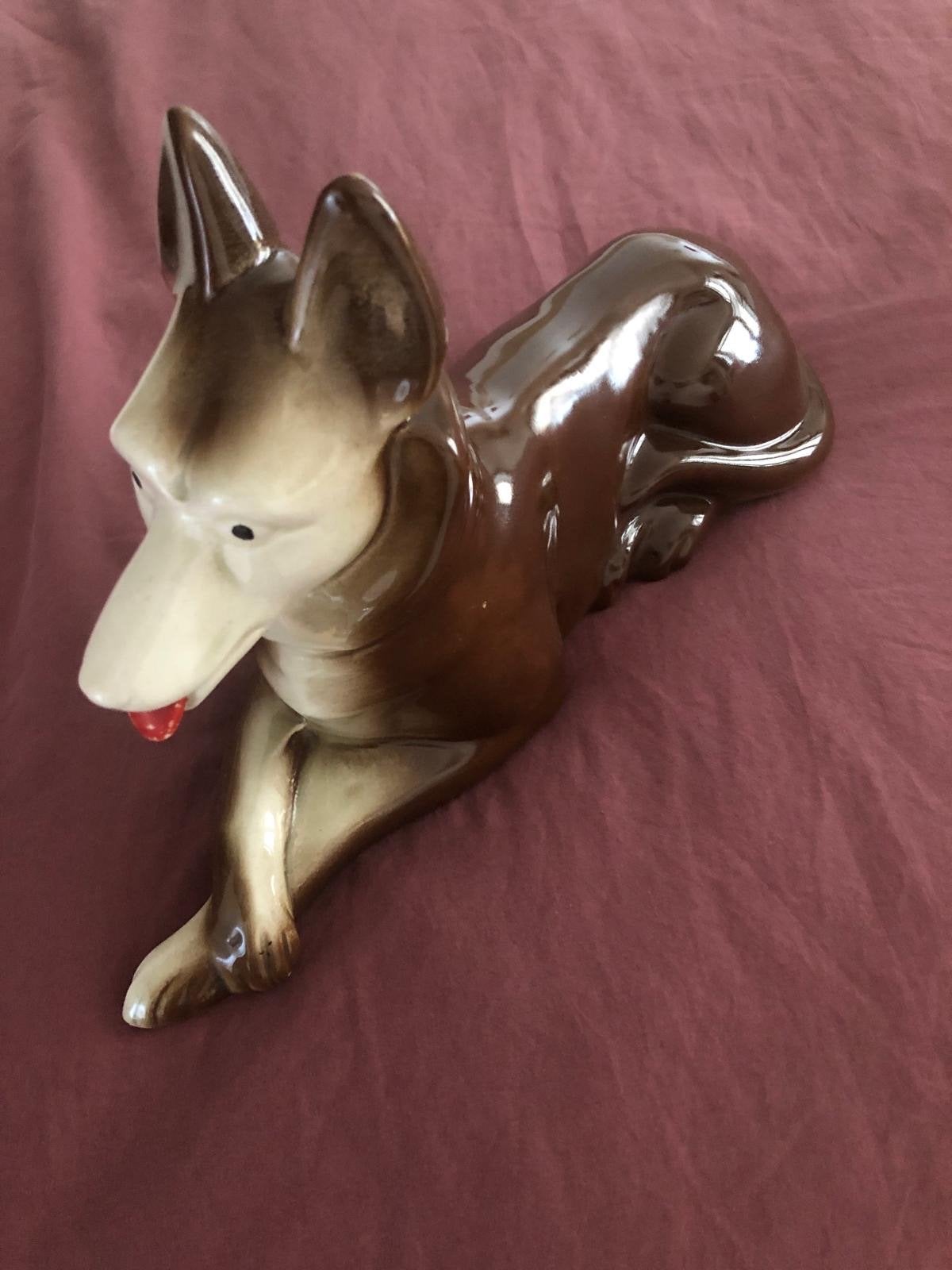 Vintage Keramieken Duitse Herder Beeldje, Ophalen of Verzenden, Zo goed als nieuw, Hond of Kat, Beeldje of Figuurtje