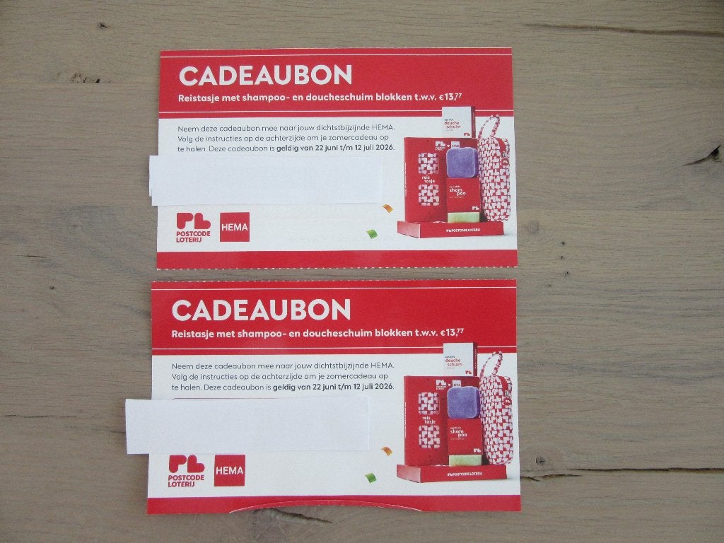 4 cadeaubonnen postcodeloterij shampoo en zeepblokken, Eén persoon, Cadeaubon, Overige typen